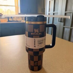 Stanley Black and Brown Checkered Tumbler with Straw
